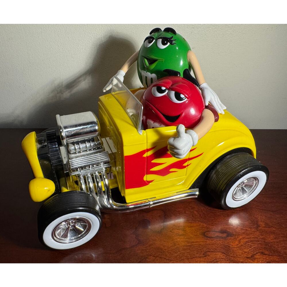 Bright Yellow Hot Rod Car Show Cruising Roadster M&M Candy Dispenser